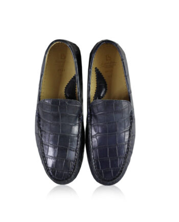 Crocodile Leather Moccasin Shoes, Matte Dark Blue