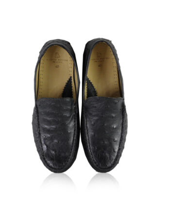 Ostrich Leather Moccasin Shoes, Black