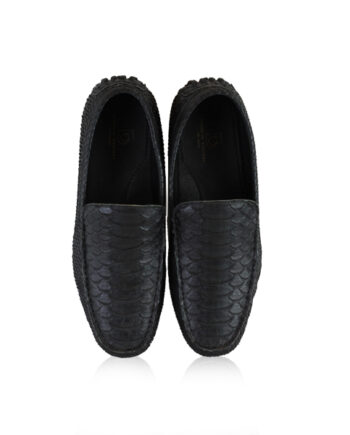 Python Leather Moccasin Shoes, Black