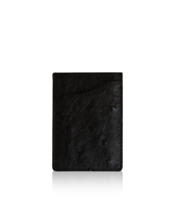 Ostrich Leather Vertical Card Holder, Black