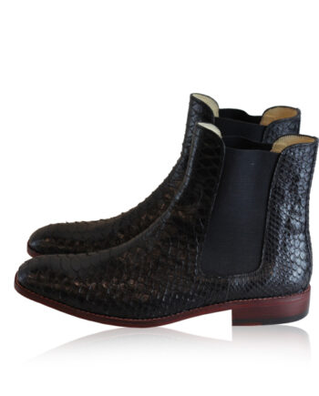 Python Belly Leather Chelsea Boot, Black