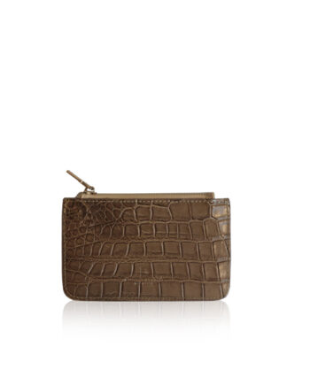 Baby Wallet With Card Side Crocodile Leather, Matte Brown