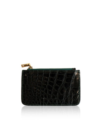 Baby Wallet With Card Side Crocodile Leather, Shiny Dark Green