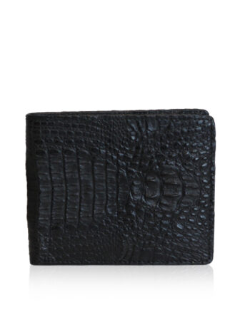 Crocodile Small Caiman Chin Leather Wallet Matte Black