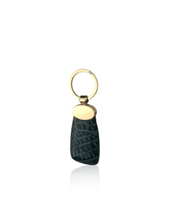 Key Chain Paddle Crocodile Belly Leather, Shiny Green