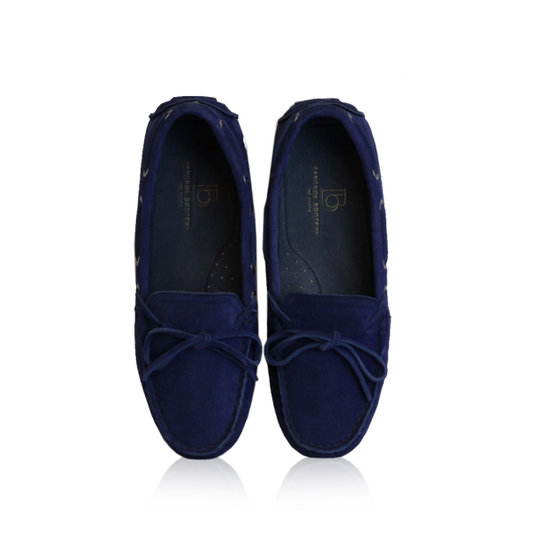 Lamb Suede Leather Fringe Ribbon Casual Shoes, Blue