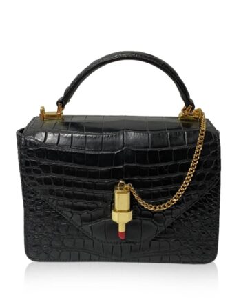 LIPSA Matte Black Crocodile Belly Leather Handbag Size 21