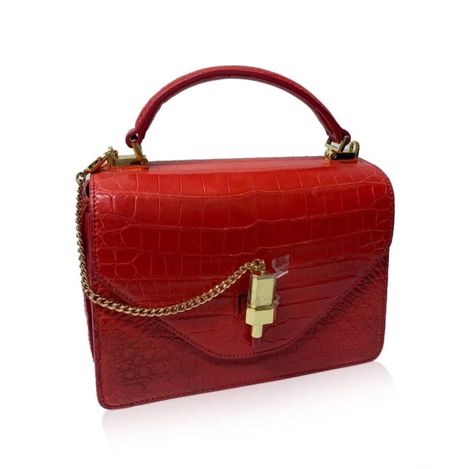 LIPSA Matte Red Crocodile Belly Leather Handbag Size 21