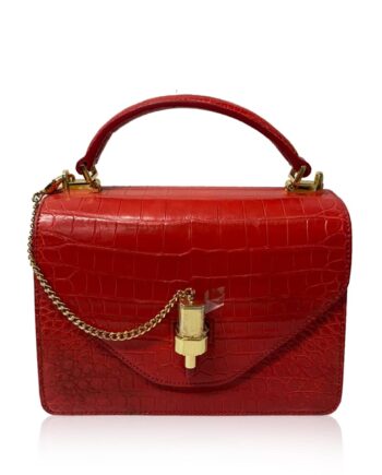LIPSA Matte Red Crocodile Belly Leather Handbag Size 21