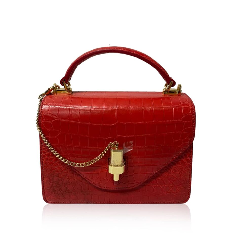 LIPSA Matte Red Crocodile Belly Leather Handbag Size 21