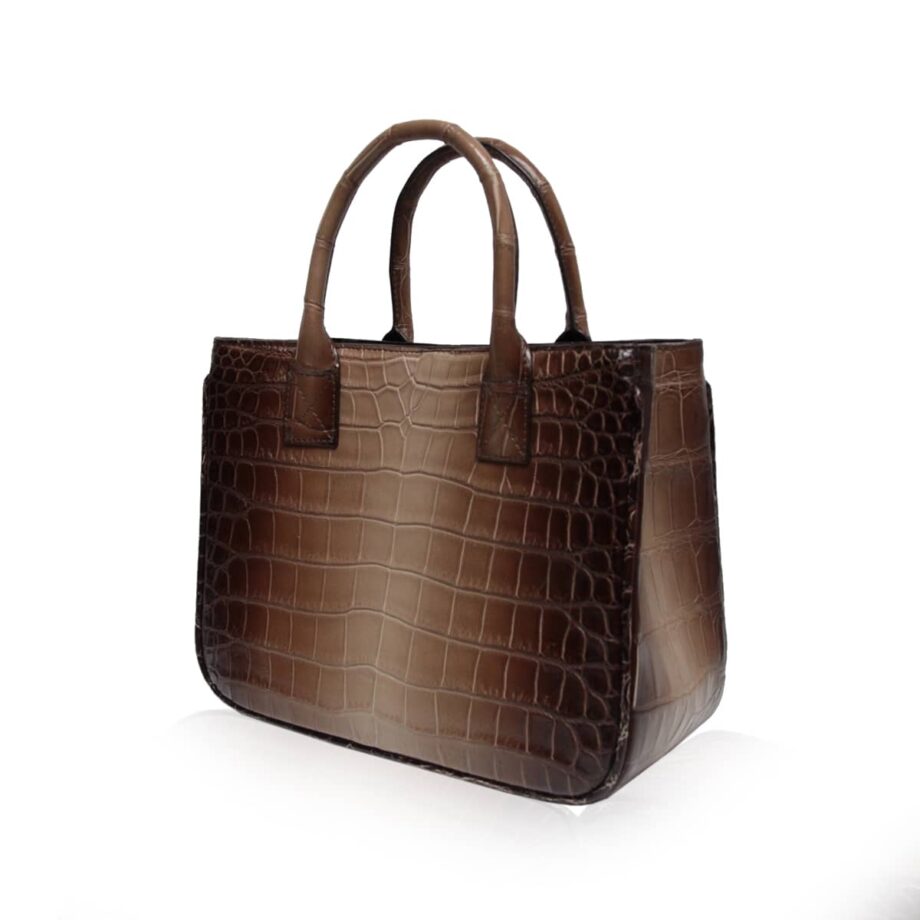 CADDY Crocodile Belly Leather Handbag Matte Brown 2 Tone Size 25