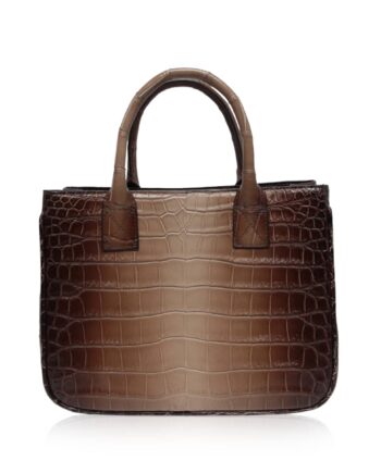 CADDY Crocodile Belly Leather Handbag Matte Brown 2 Tone Size 25