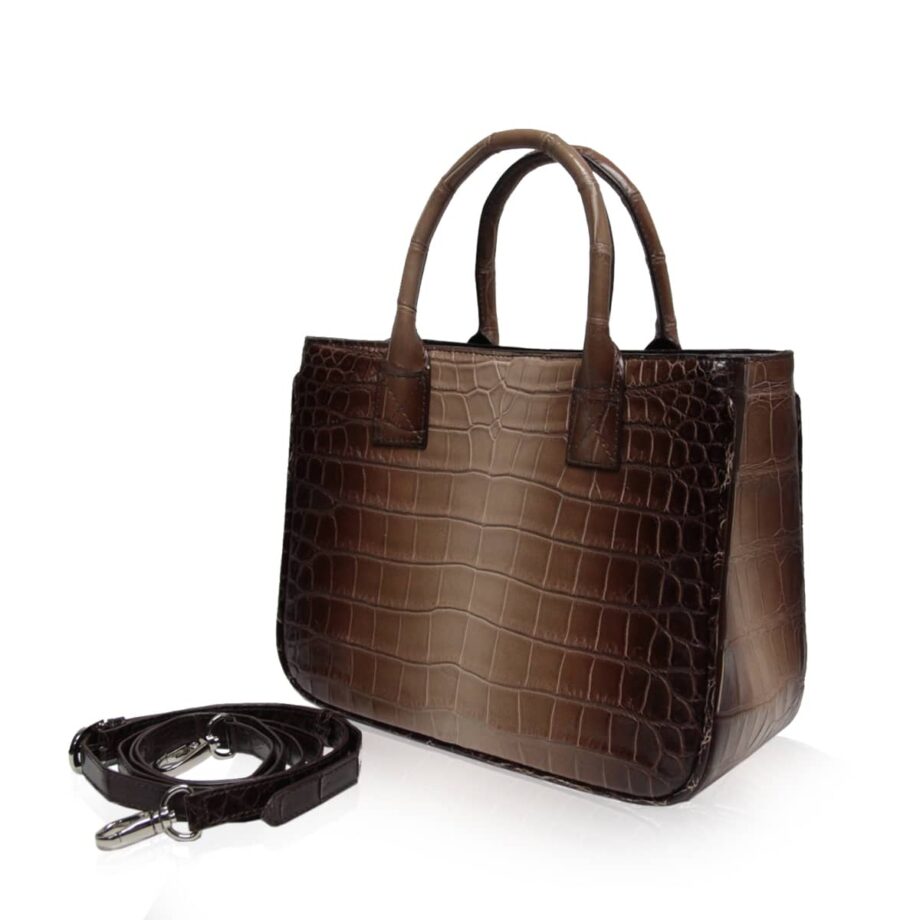 CADDY Crocodile Belly Leather Handbag Matte Brown 2 Tone Size 25