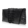 FAIRY SQUARE Black Crocodile Tail Leather Clutch Bag Size 28