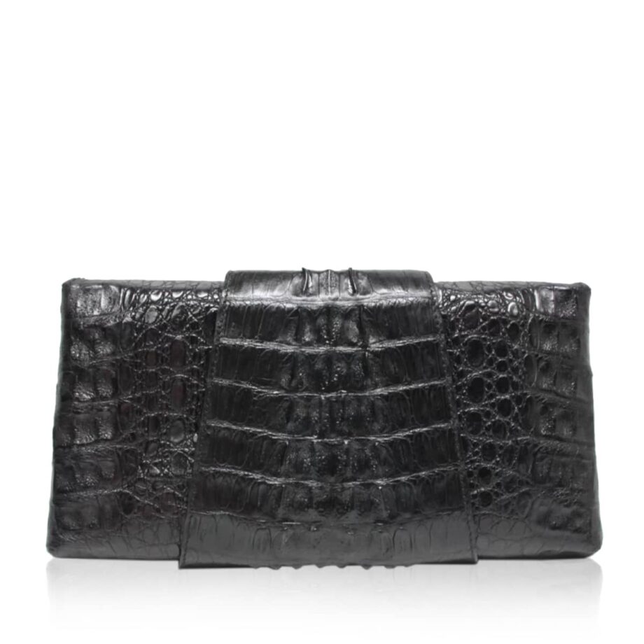 FAIRY SQUARE Black Crocodile Tail Leather Clutch Bag Size 28