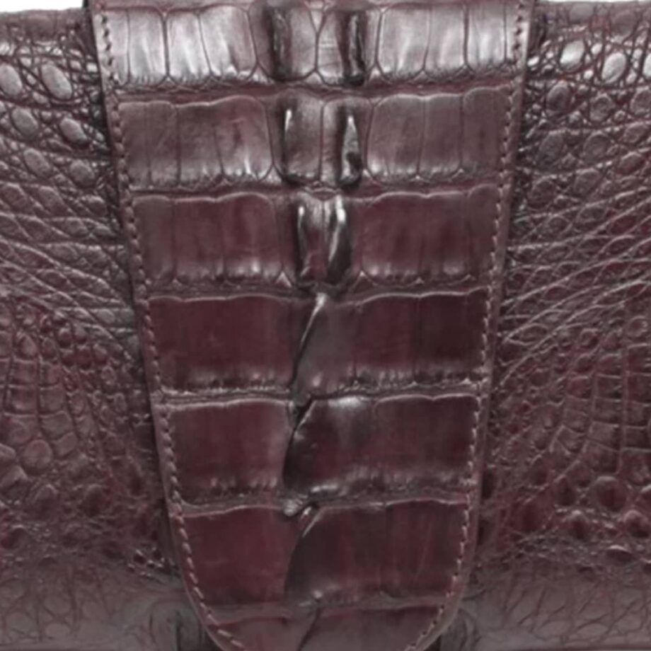 FAIRY SQUARE Brown Crocodile Tail Leather Clutch Bag Size 28