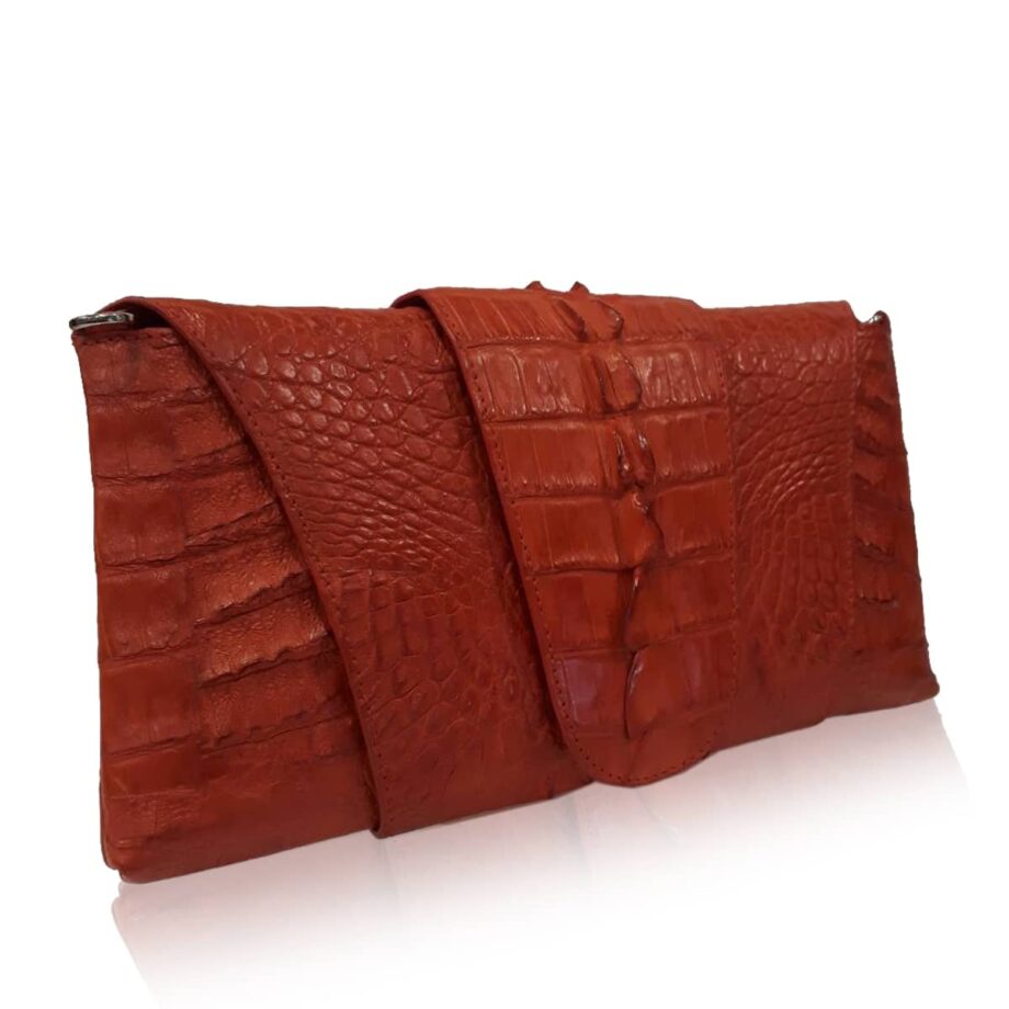 FAIRY SQUARE Red Crocodile Tail Leather Clutch Bag Size 28