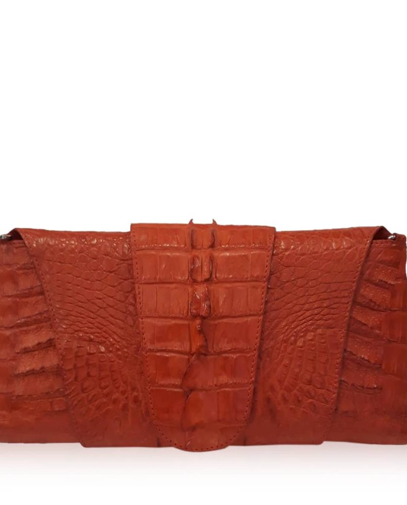 FAIRY SQUARE Red Crocodile Tail Leather Clutch Bag Size 28