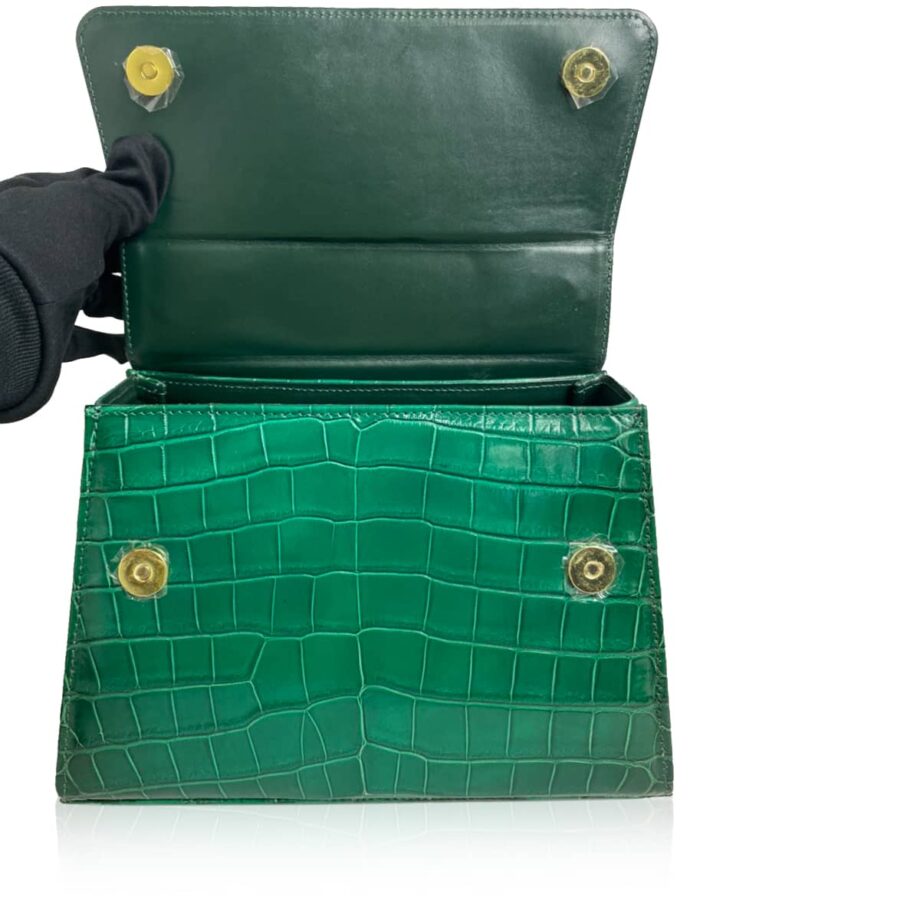 GOLDMAS Shiny Two Tone Green Limited Crocodile Handbags Size 25