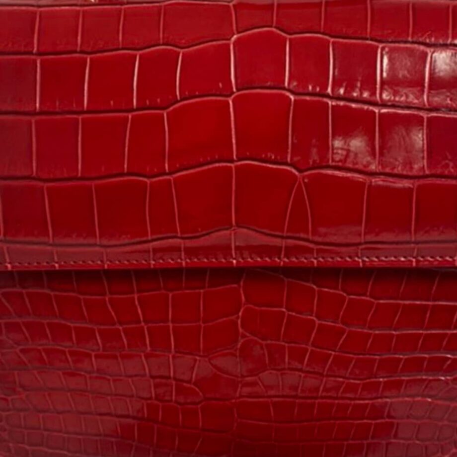 GOLDMAS Shiny Two Tone Red Limited Crocodile Handbags Size 25