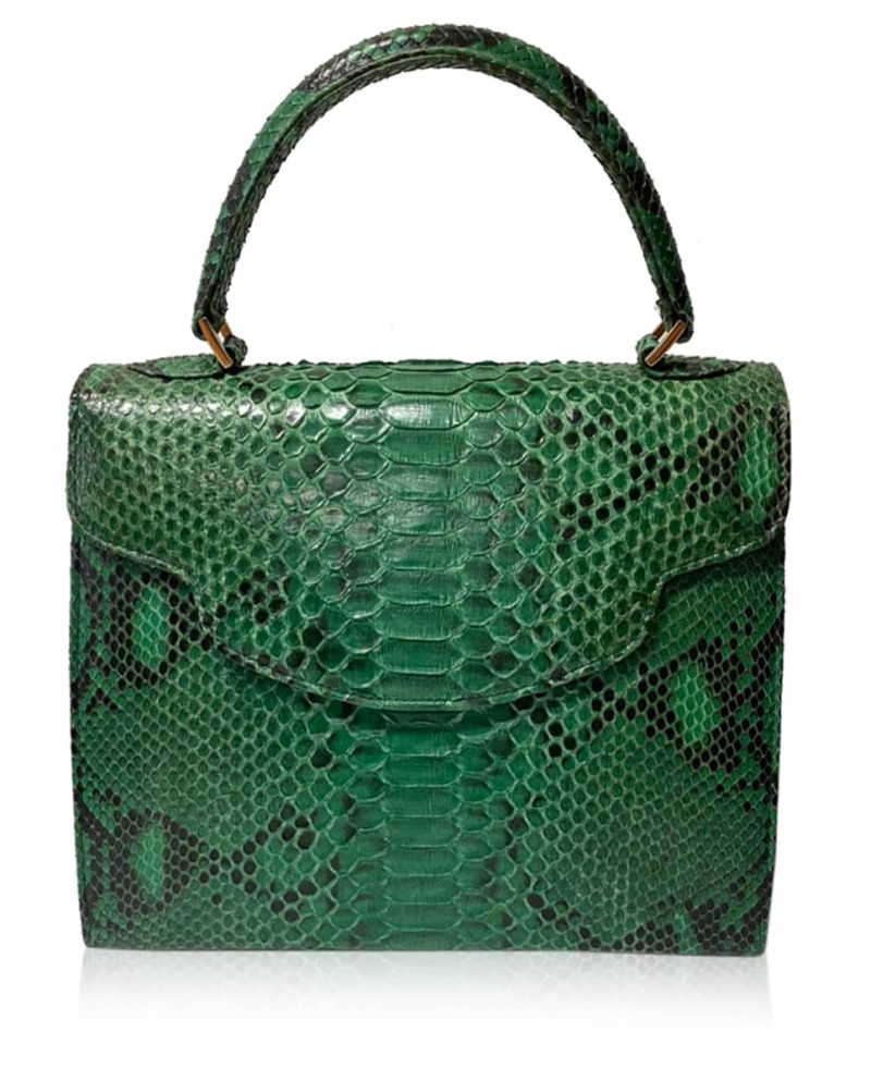 MARYAS Green & Black Python Belly Leather Handbag Size 25