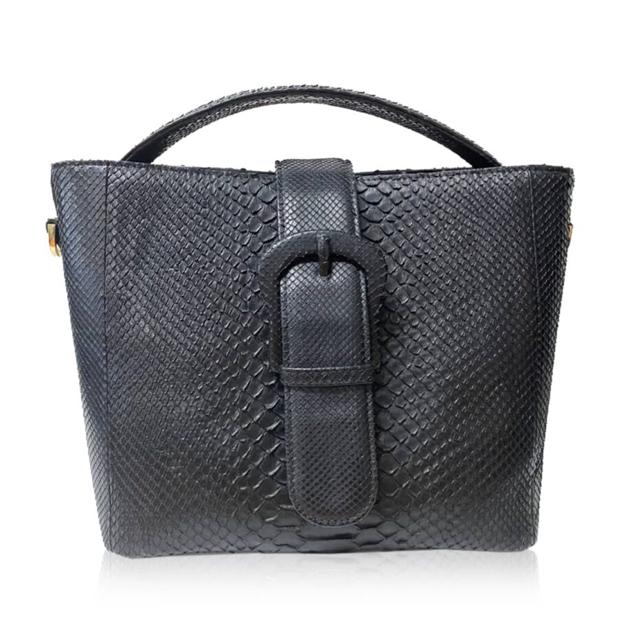 PERMAS Matte Black Python Belly Handbag Size 30