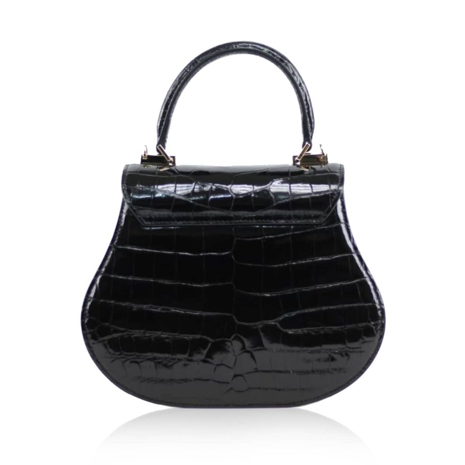 VIRANDA Baby Shiny Black Crocodile Belly Leather Handbag Size 21