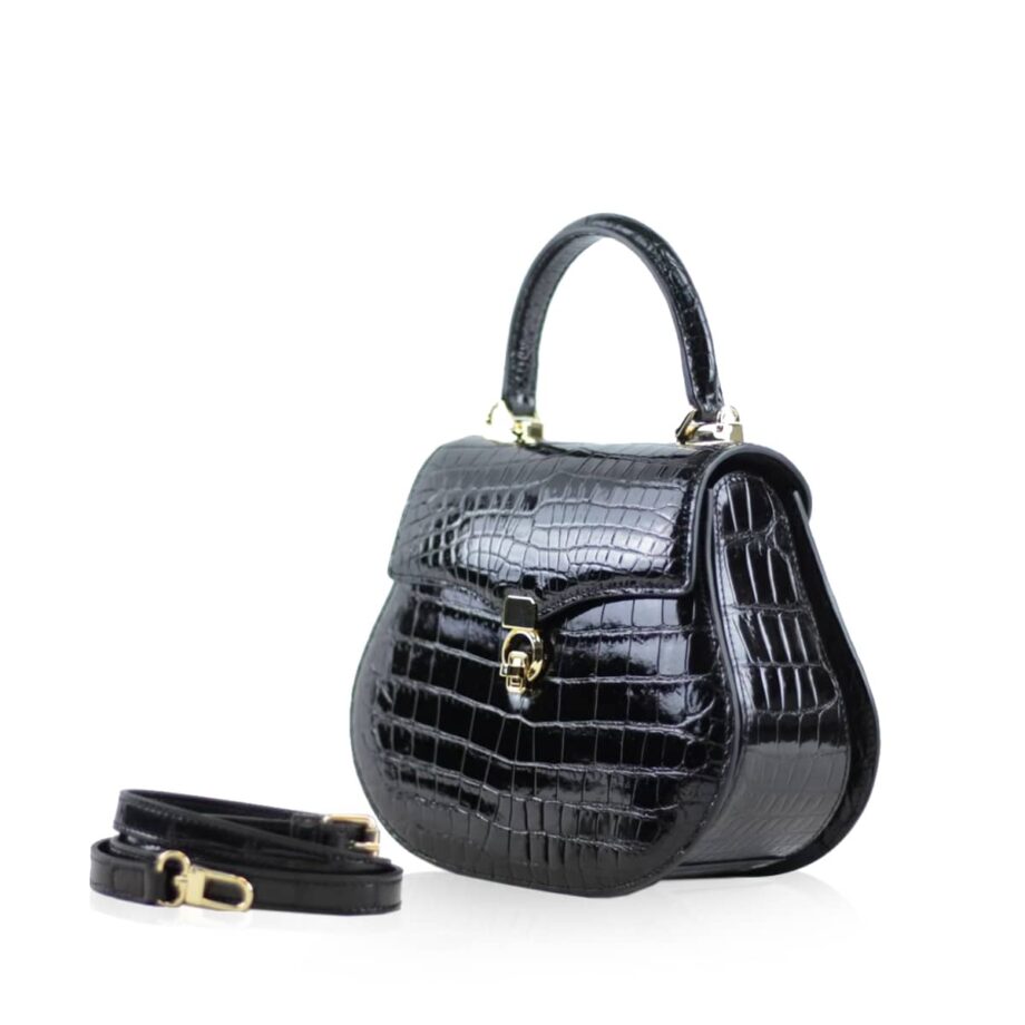 VIRANDA Baby Shiny Black Crocodile Belly Leather Handbag Size 21