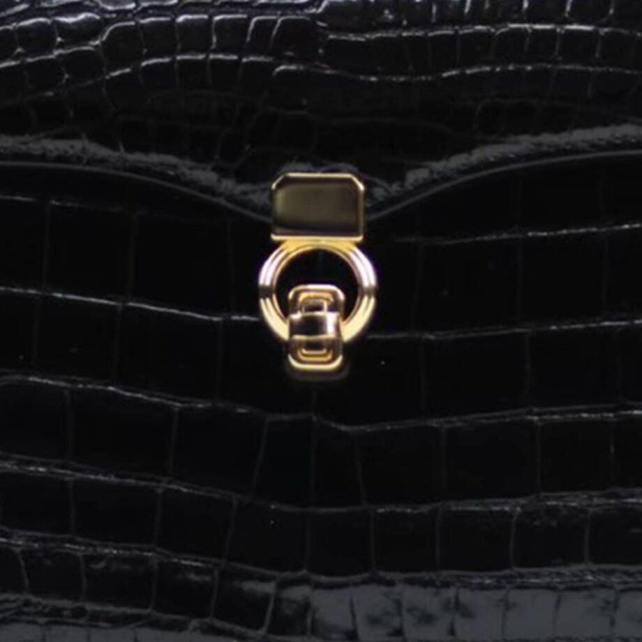 VIRANDA Baby Shiny Black Crocodile Belly Leather Handbag Size 21