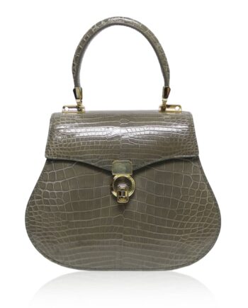 VIRANDA Baby Shiny Grey Crocodile Belly Leather Handbag Size 21