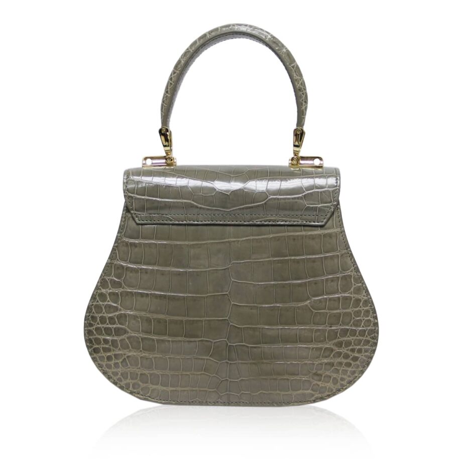 VIRANDA Baby Shiny Grey Crocodile Belly Leather Handbag Size 21