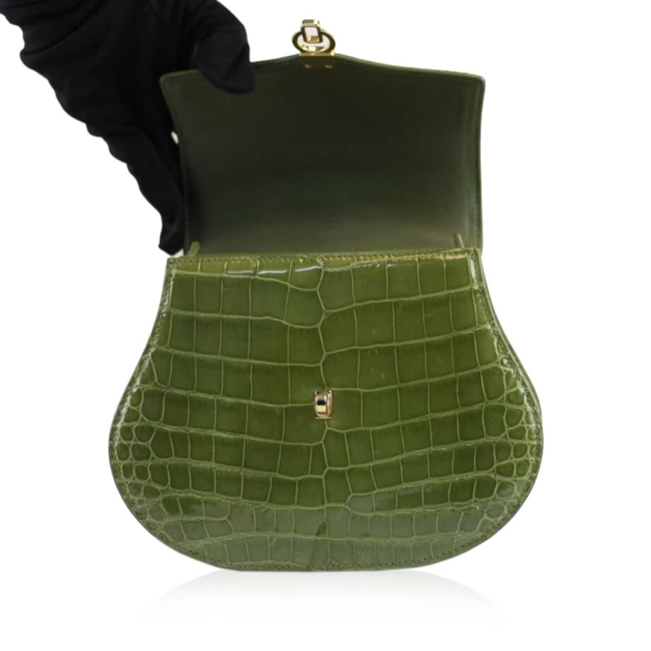 VIRANDA Baby Shiny Light Green Crocodile Belly Leather Handbag Size 21