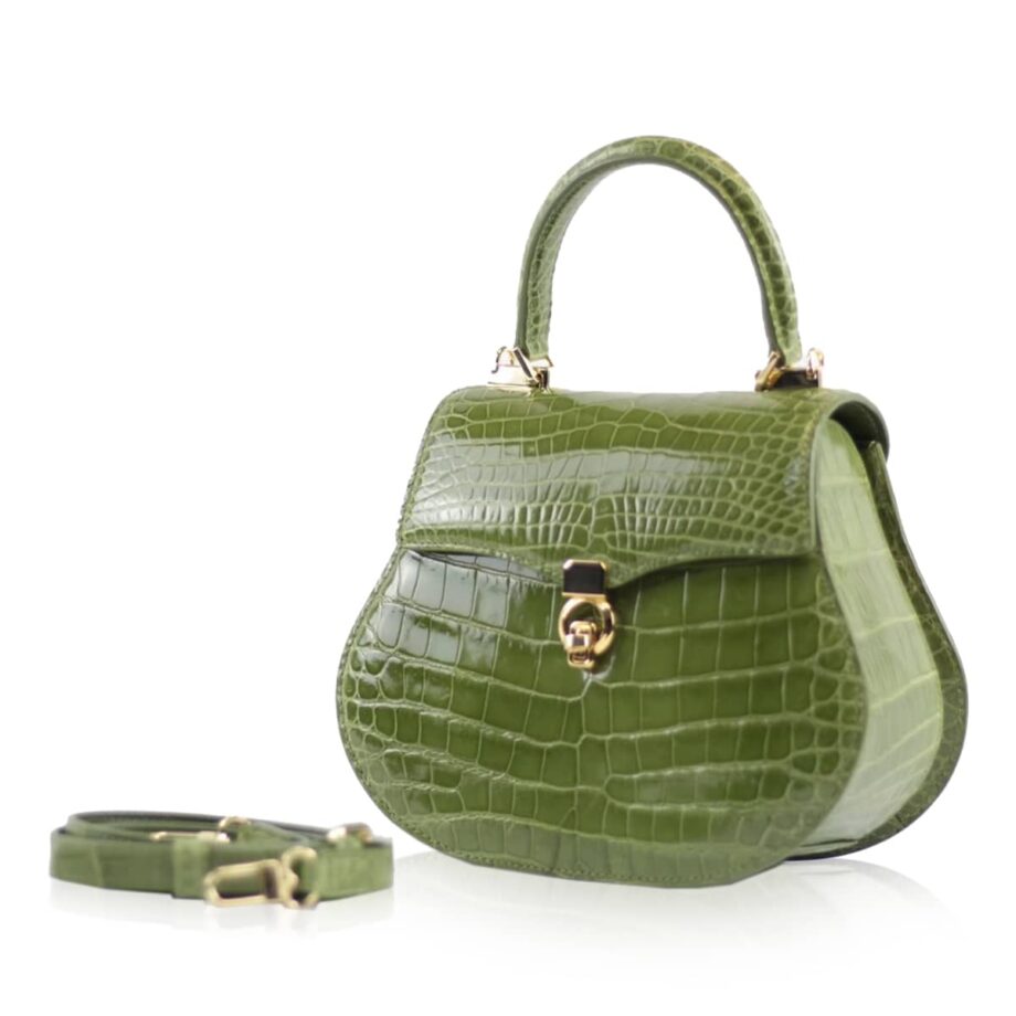 VIRANDA Baby Shiny Light Green Crocodile Belly Leather Handbag Size 25