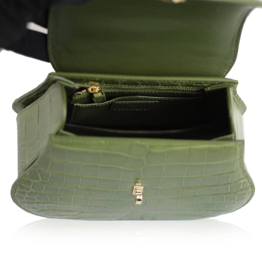 VIRANDA Baby Shiny Light Green Crocodile Belly Leather Handbag Size 25