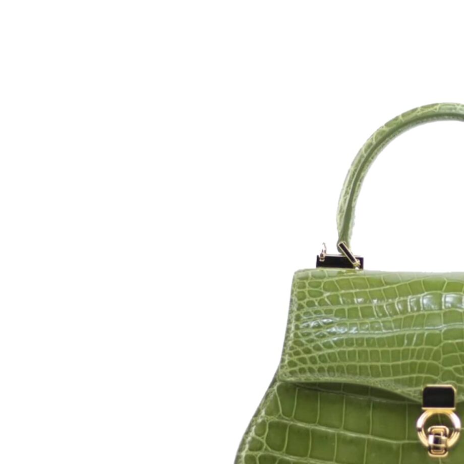 VIRANDA Baby Shiny Light Green Crocodile Belly Leather Handbag Size 25