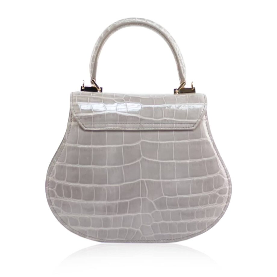 VIRANDA Baby Shiny Light Grey Crocodile Belly Leather Handbag Size 21