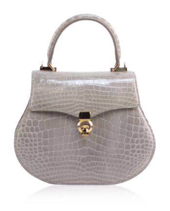 VIRANDA Baby Shiny Light Grey Crocodile Belly Leather Handbag Size 21