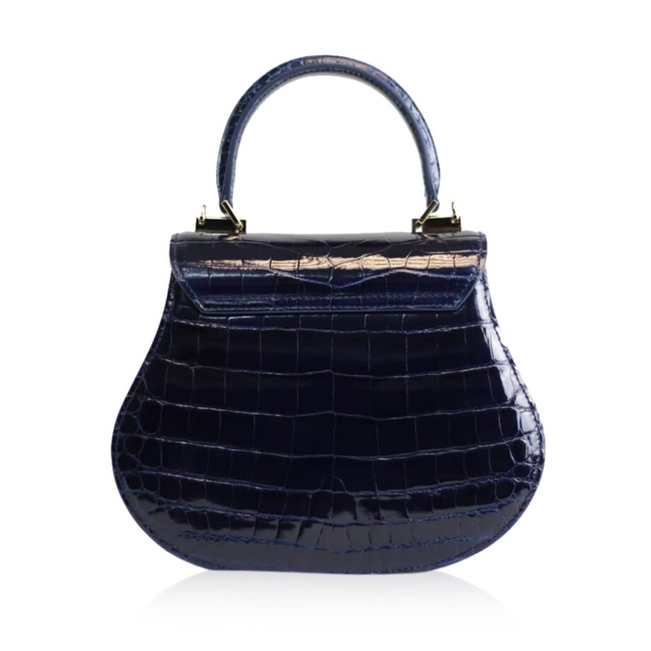 VIRANDA Baby Shiny Navy Blue Crocodile Belly Leather Handbag Size 21