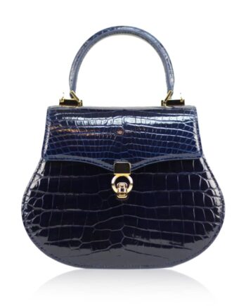 VIRANDA Baby Shiny Navy Blue Crocodile Belly Leather Handbag Size 21