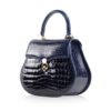 VIRANDA Baby Shiny Navy Blue Crocodile Belly Leather Handbag Size 21