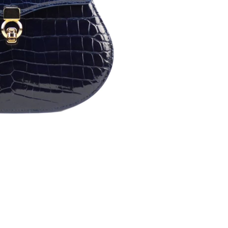 VIRANDA Baby Shiny Navy Blue Crocodile Belly Leather Handbag Size 21