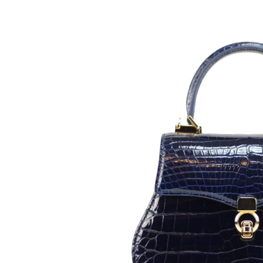 VIRANDA Baby Shiny Navy Blue Crocodile Belly Leather Handbag Size 21