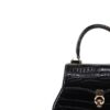 VIRANDA Shiny Navy Blue Crocodile Belly Leather Handbag Size 25