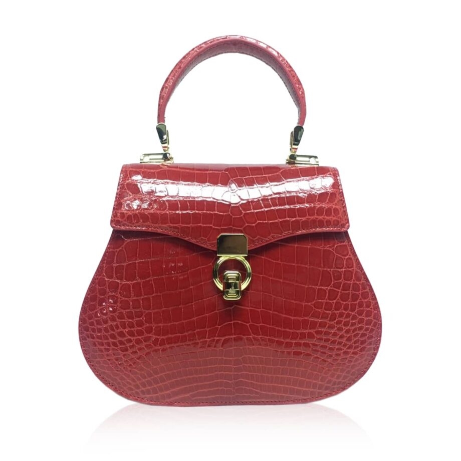 VIRANDA Baby Shiny Red Crocodile Belly Leather Handbag Size 21