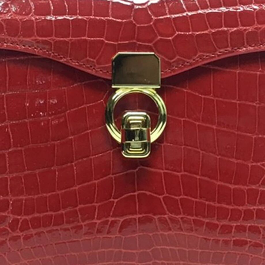 VIRANDA Baby Shiny Red Crocodile Belly Leather Handbag Size 21