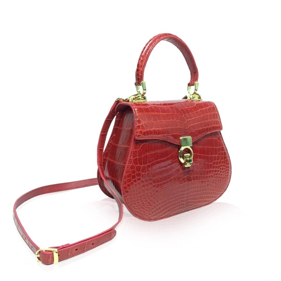 VIRANDA Baby Shiny Red Crocodile Belly Leather Handbag Size 21