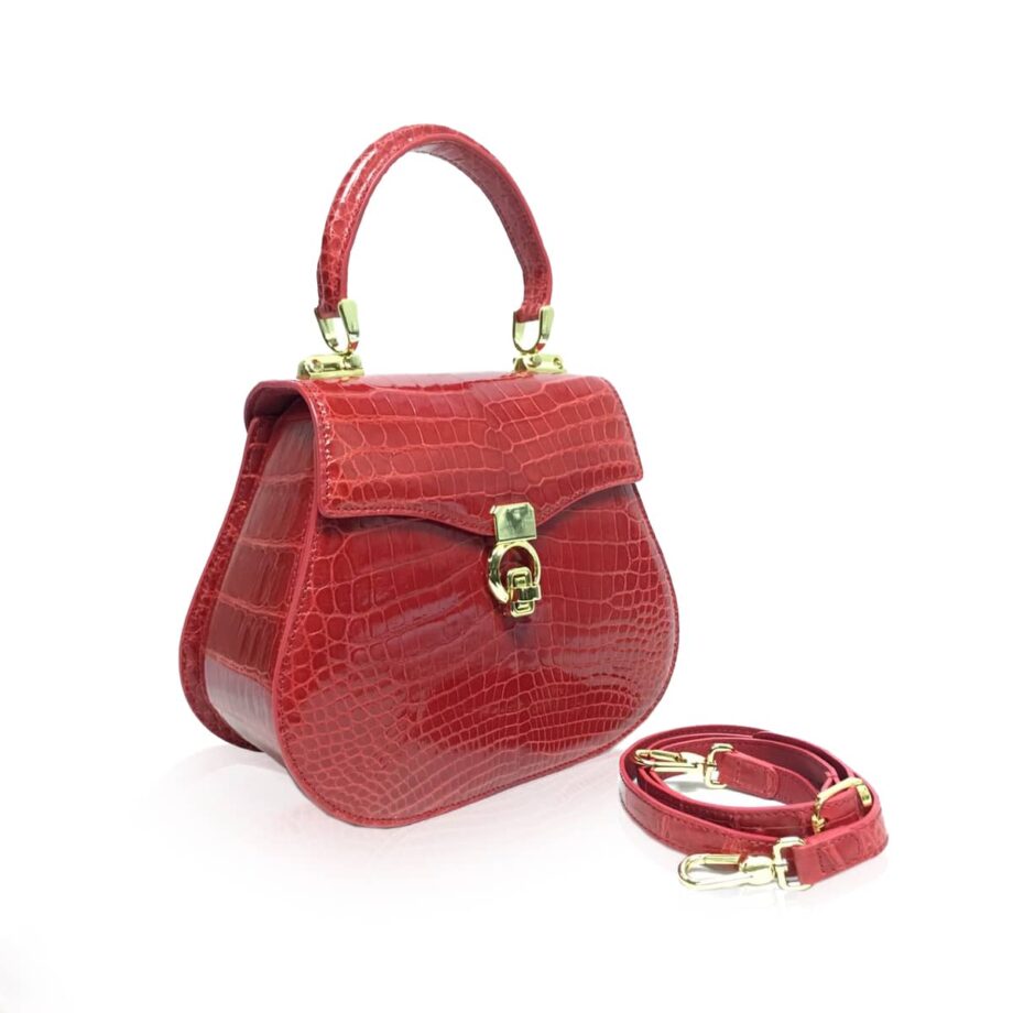 VIRANDA Baby Shiny Red Crocodile Belly Leather Handbag Size 21