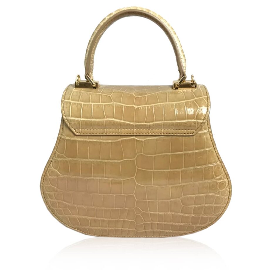 VIRANDA Shiny Beige Crocodile Belly Leather Handbag Size 25