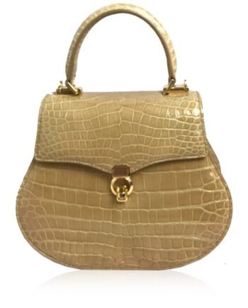 VIRANDA Shiny Beige Crocodile Belly Leather Handbag Size 25