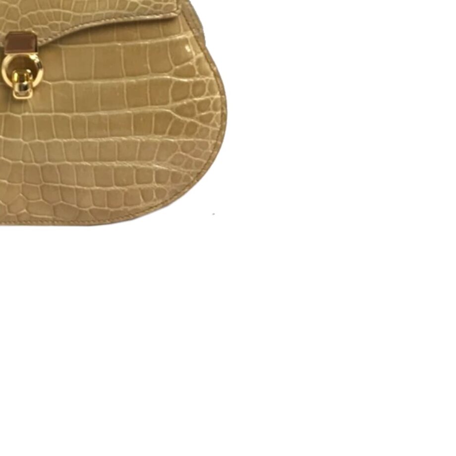 VIRANDA Shiny Beige Crocodile Belly Leather Handbag Size 25